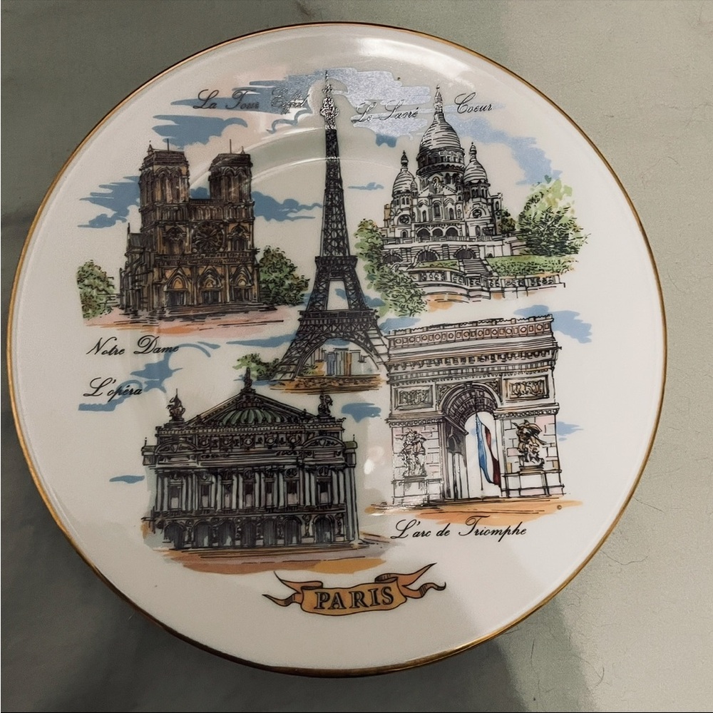 Limoges Paris Landmarks Decorative Plate - Gold, Blue, Black